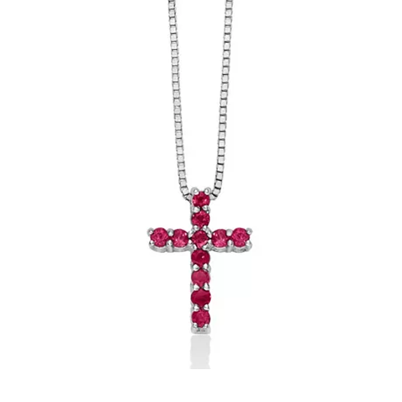 Necklace with cross Miluna in white gold and rubies CLD4262