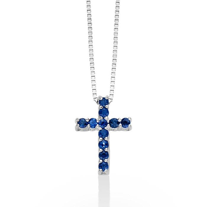 Miluna cross necklace in white gold and sapphires CLD4263