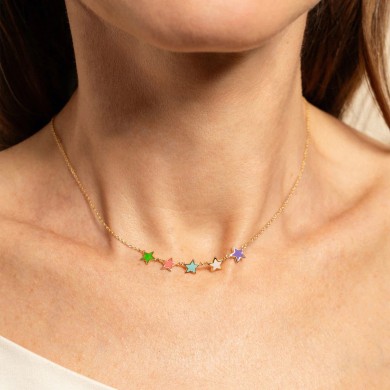Round neck Rue des Mille with 5 colorful stars Colorfun GR-023 STE