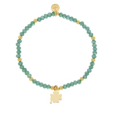 Rue des Mille bracelet with green stones and four-leaf clover BR-PCOL INS