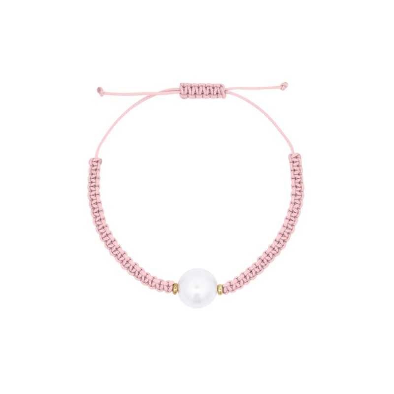 Bracelet in pink Rue des Mille fabric with pearl Whiteside BR-019 M4B