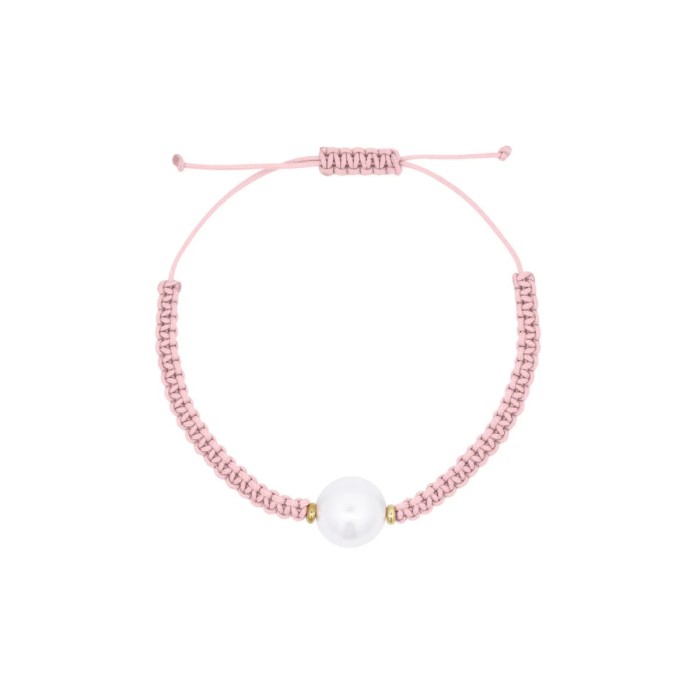 Bracelet in pink Rue des Mille fabric with pearl Whiteside BR-019 M4B
