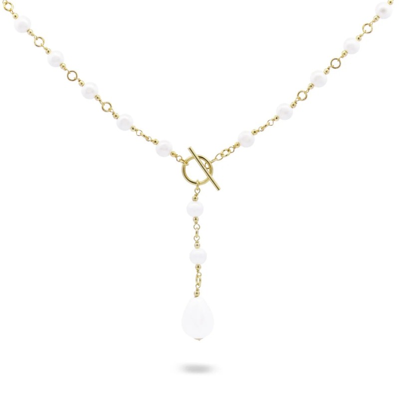 Women's crew neck Rue des Mille T-bar with drop pearl GR-019 M5