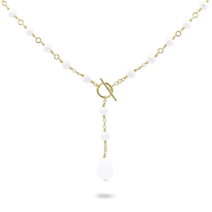 Women's crew neck Rue des Mille T-bar with drop pearl GR-019 M5