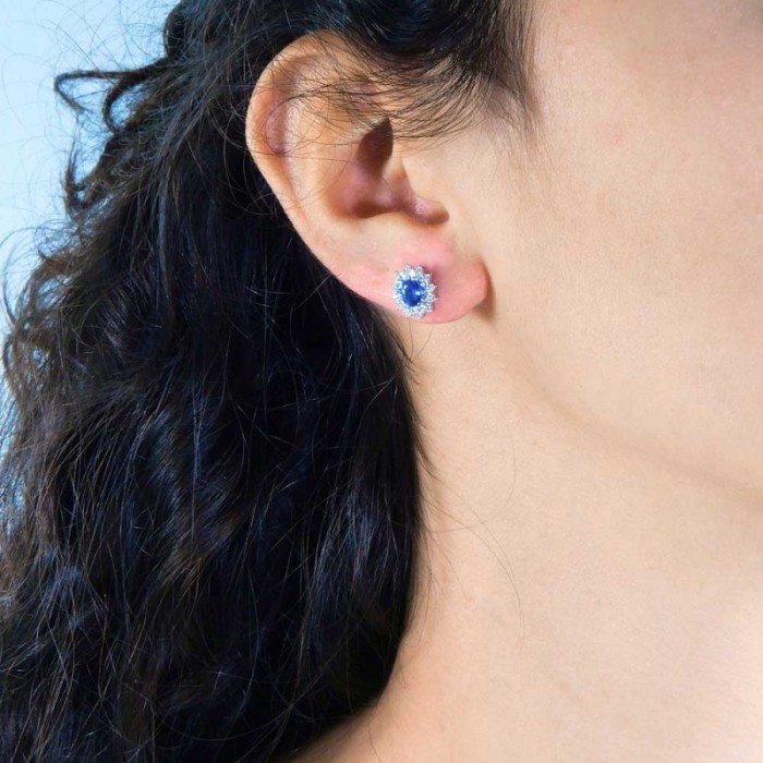 Earrings Recarlo White gold Camelia with sapphire and diamonds E77CC001/ZB