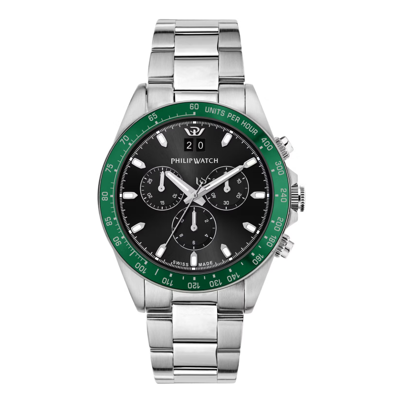 Philip Watch Cronografo Uomo al Quarzo R8273607010 Nero e Verde