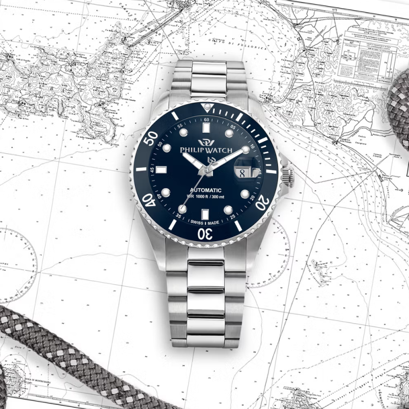 Philip Watch Orologio Uomo Automatico Caribe 300 R8223216011 Philip Watch Orologio Uomo Automatico Caribe 300 R8223216011