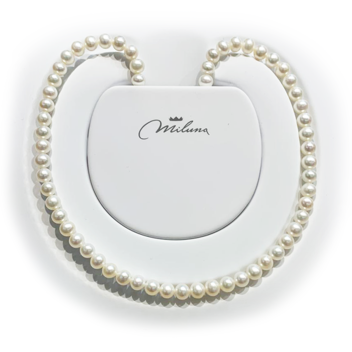 Collana Girocollo di Perle di Fiume Lisce Bianche - 41 cm