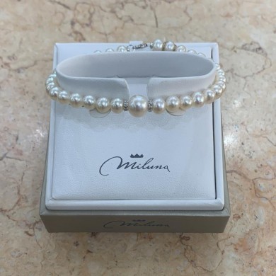 Pearl bracelet with diamond and gold center Miluna PBR3073V