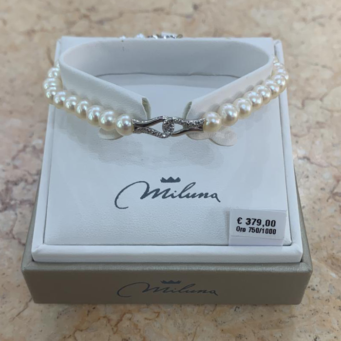 Bracelet of white pearls and diamonds Miluna PBR3245